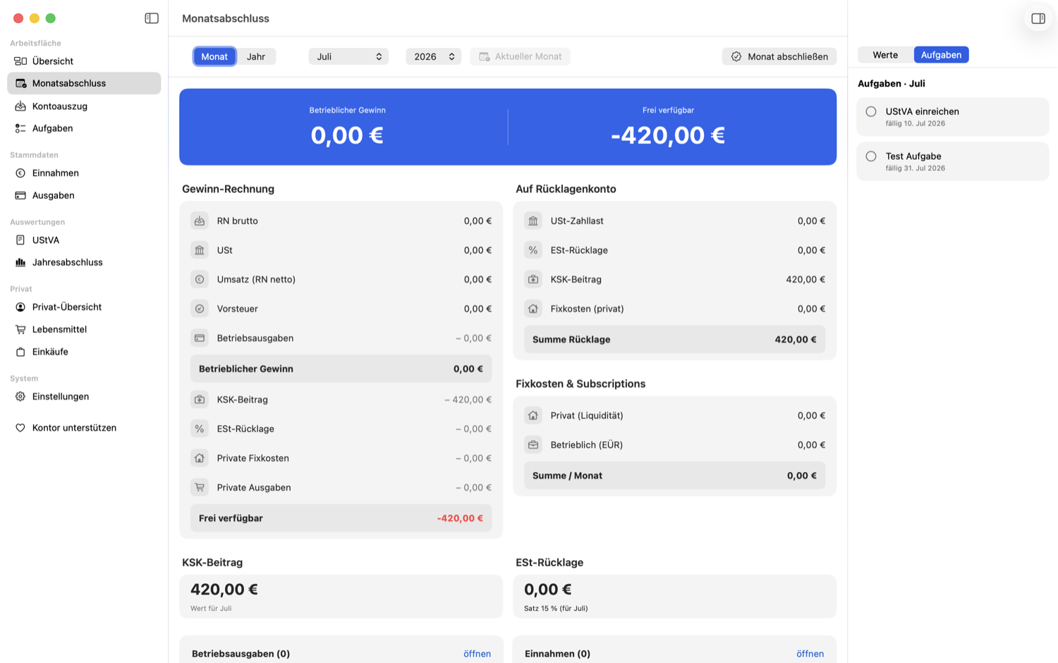 Kontor Monatsabschluss